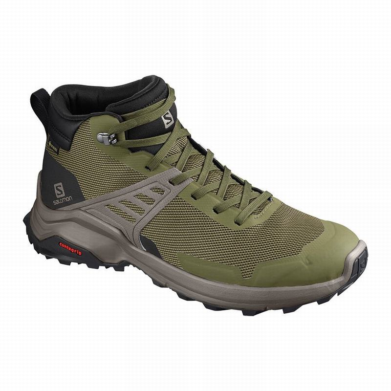 Salomon Singapore Mens Hiking Shoes - X RAISE MID GORE-TEX Olive/Black | 35946-UXEY